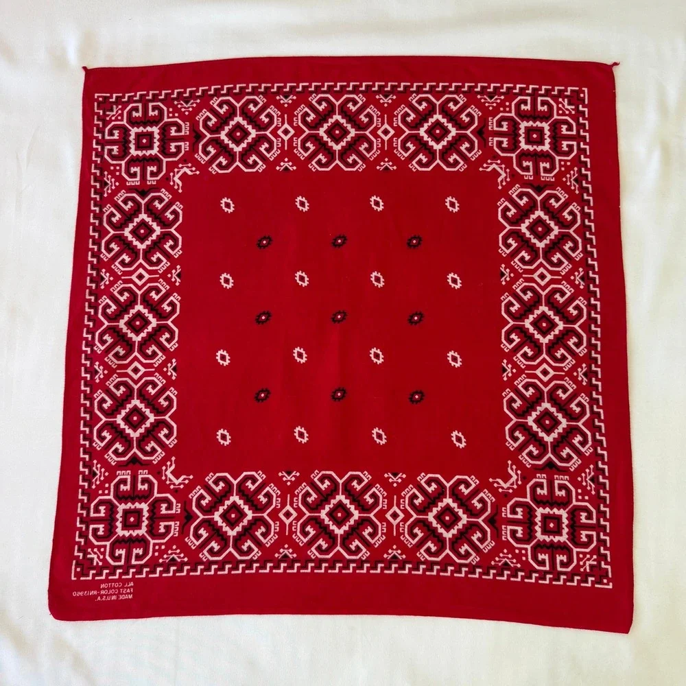 Vintage 1970s 1980s Bandana Lot of 3 All Cotton Fast Color RN 13960 Pink & Red